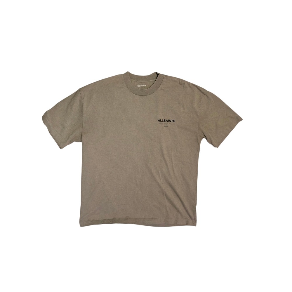 AllSaints Underground Oversized T-Shirt Mens Medium Khaki Brown Organic Cotton